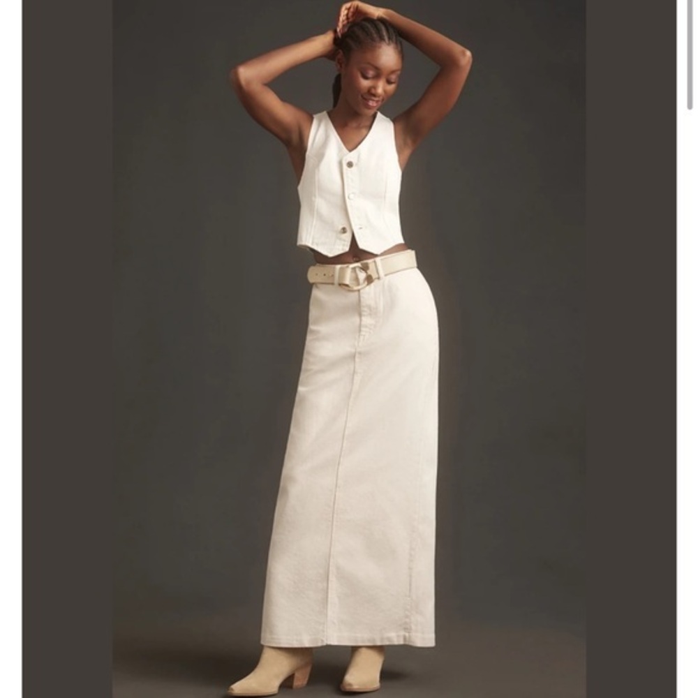 New Reformation Myles Denim Maxi Skirt in Cream sz 30